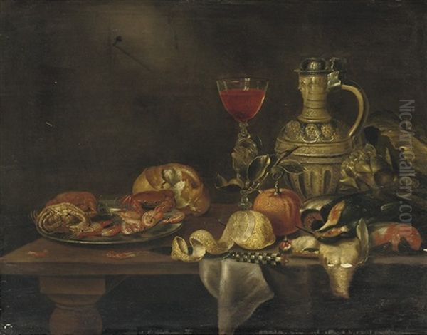 A Silver Plate With Seafood Oil Painting by Alexander Adriaenssen the Elder