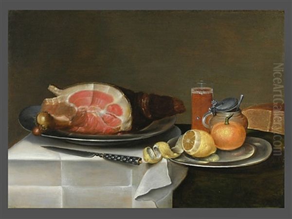 Stillleben Mit Schinken, Zitrone, Brot Und Glas Oil Painting by Alexander Adriaenssen the Elder