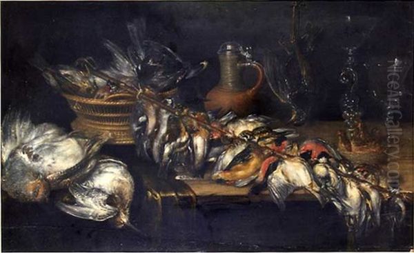 Nature Morte Au Gibier A Plumes Et Brochette D'oiselets Oil Painting by Alexander Adriaenssen the Elder