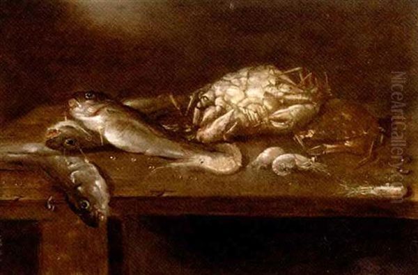 Crabs, Pikes And Shrimp On A Wooden Ledge Oil Painting by Alexander Adriaenssen the Elder