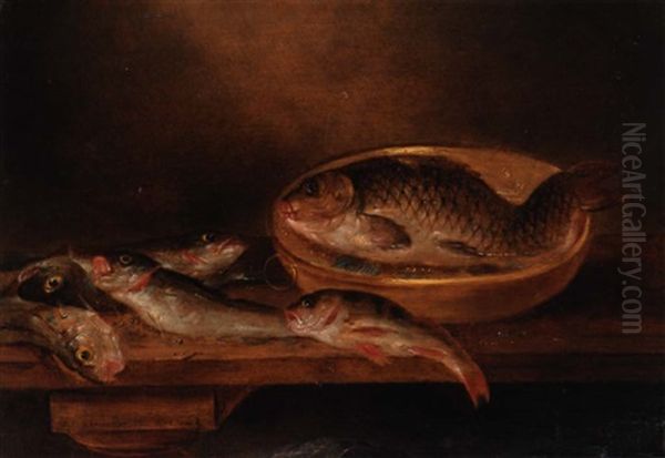 A Still Life Of Fish On A Wooden Table Oil Painting by Alexander Adriaenssen the Elder