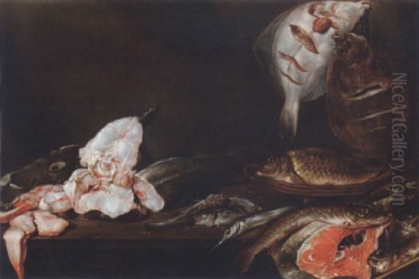 Plaice, Skate And Other Fish On A Table Oil Painting by Alexander Adriaenssen the Elder