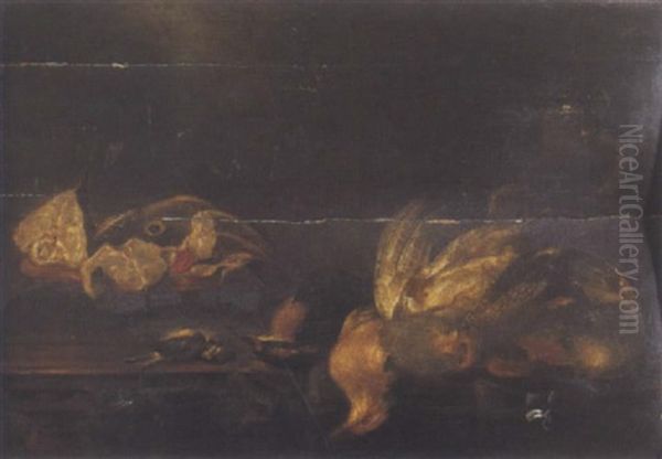 Oiseaux Et Poissons Sur Un Entablement Oil Painting by Alexander Adriaenssen the Elder