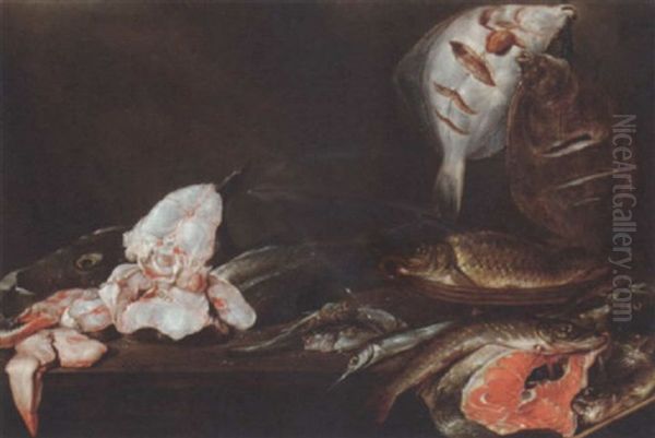 Plaice, Skate And Other Fish On A Table Oil Painting by Alexander Adriaenssen the Elder