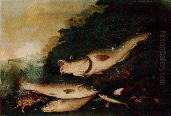 Fish And Shellfish In A Coastal Landscape Oil Painting by Alexander Adriaenssen the Elder