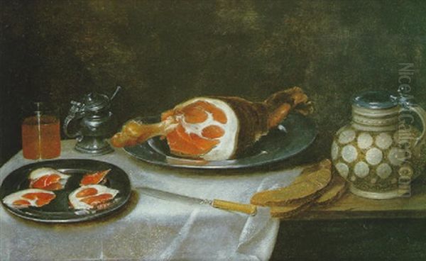 Nature Morte Au Jambon Et Pichet Sur Un Entablement Oil Painting by Alexander Adriaenssen the Elder