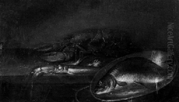 Fischstilleben - Hummer, Karpfen Und Andere Fische Auf Einem Holztisch Und In Einer Messingschussel Oil Painting by Alexander Adriaenssen the Elder