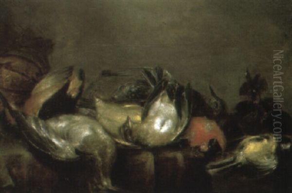 Songbirds, A Kingfisher And A Snipe On A Ledge Oil Painting by Alexander Adriaenssen the Elder