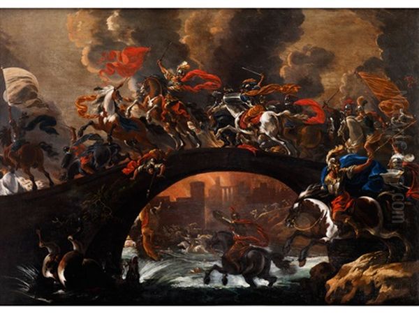 Schlachtengemalde Mit Pferden Auf Einer Brucke Oil Painting by Vincent Adriaenssen