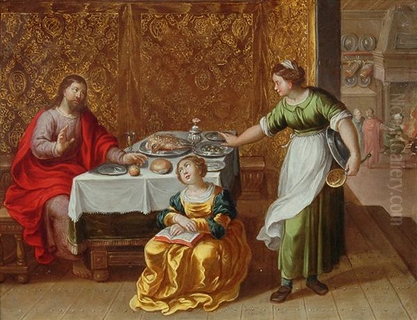 Christ In The House Of Mary And Martha Oil Painting by Vincent Adriaenssen