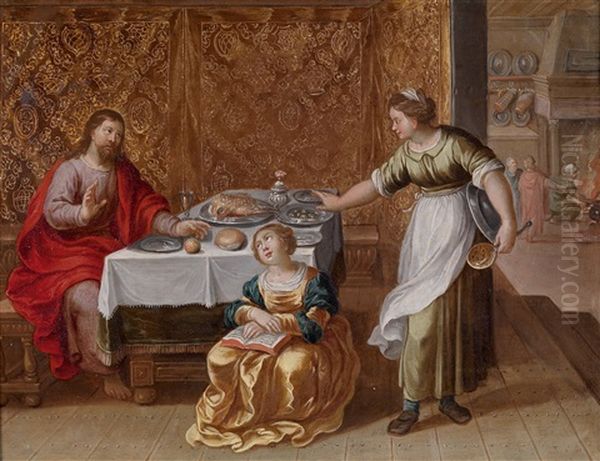 Jesus Im Hause Von Martha Und Maria Oil Painting by Vincent Adriaenssen