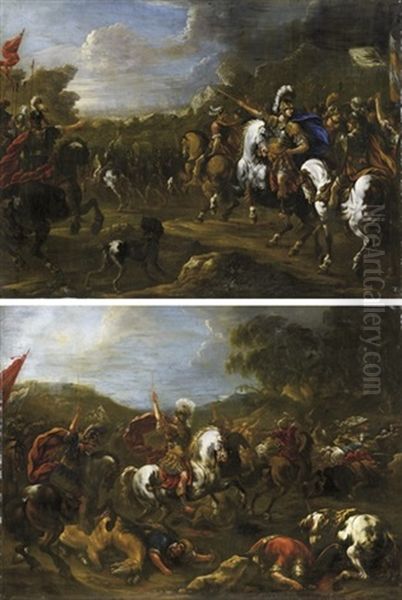 Battaglia (+ Another; 2 Works) Oil Painting by Vincent Adriaenssen