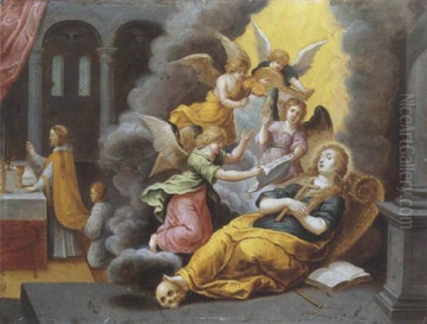 La Mort De Sainte Madeleine Portee Par Des Anges Oil Painting by Vincent Adriaenssen