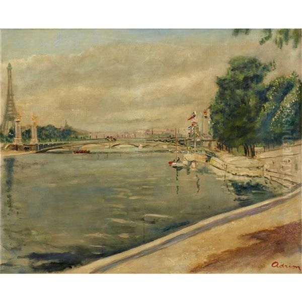 Le Pont De L'alma Oil Painting by Lucien Adrion