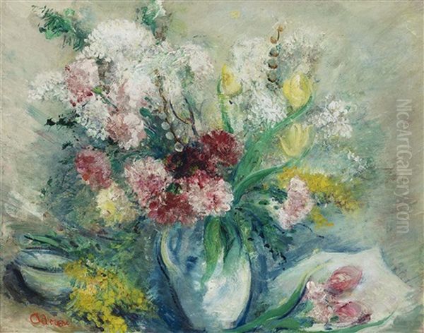 Still Life With Flowers Oil Painting by Lucien Adrion