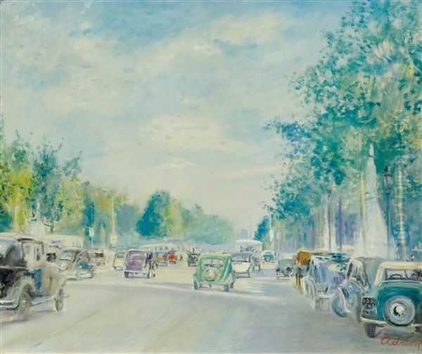 Paris Street Scene Oil Painting by Lucien Adrion