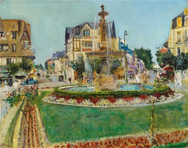 La Fontaine A Houlgate Oil Painting by Lucien Adrion