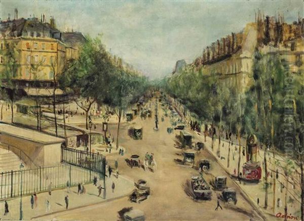 Boulevard A Paris Oil Painting by Lucien Adrion