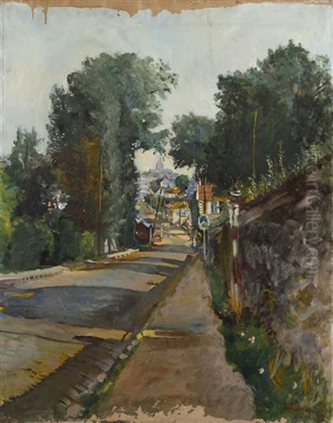 Village Street Oil Painting by Lucien Adrion