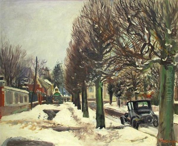 Street Under Snow Oil Painting by Lucien Adrion