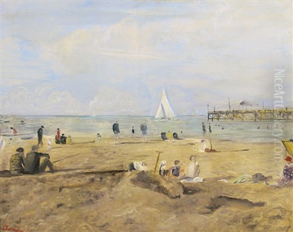 Sommerlicher Strandtag Oil Painting by Lucien Adrion