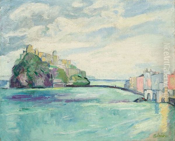 Castello Arragonese Auf Ischia (die Insel) Oil Painting by Lucien Adrion