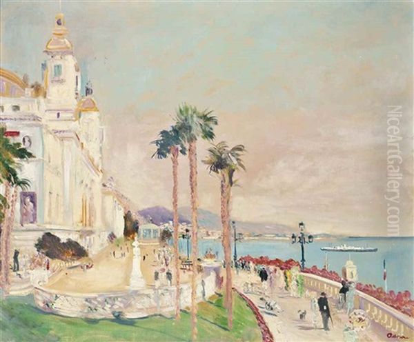 La Promenade A Monte Carlo Oil Painting by Lucien Adrion