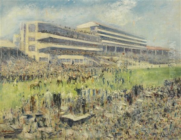 Epsom Downs Oil Painting by Lucien Adrion