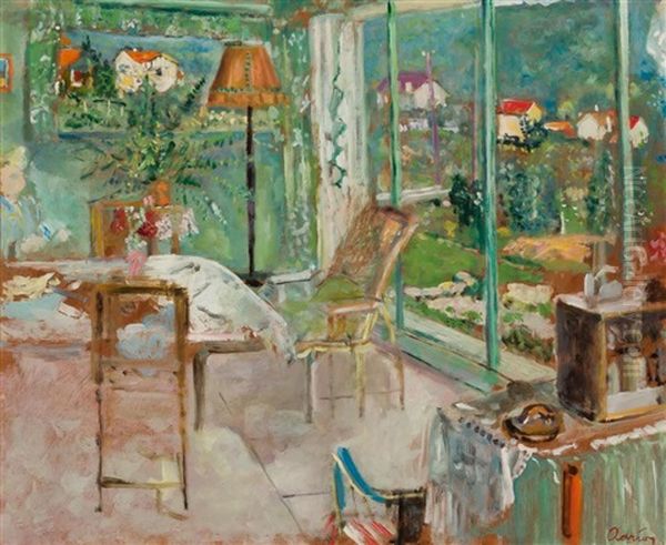 Interior With View Out Window Oil Painting by Lucien Adrion