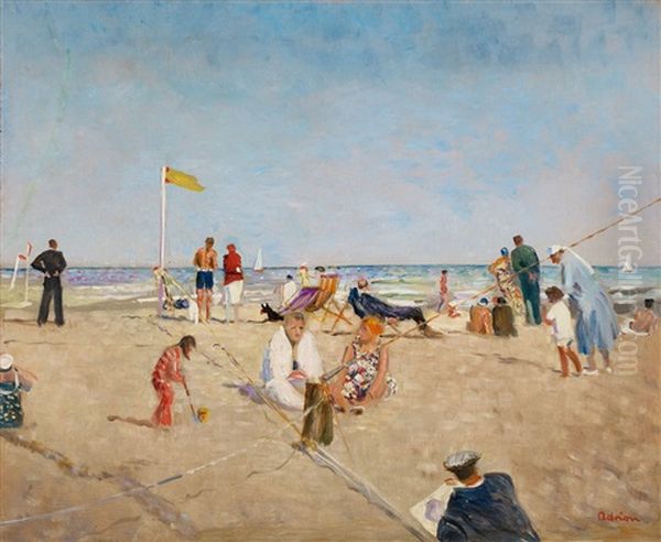 Deauville, La Plage Oil Painting by Lucien Adrion