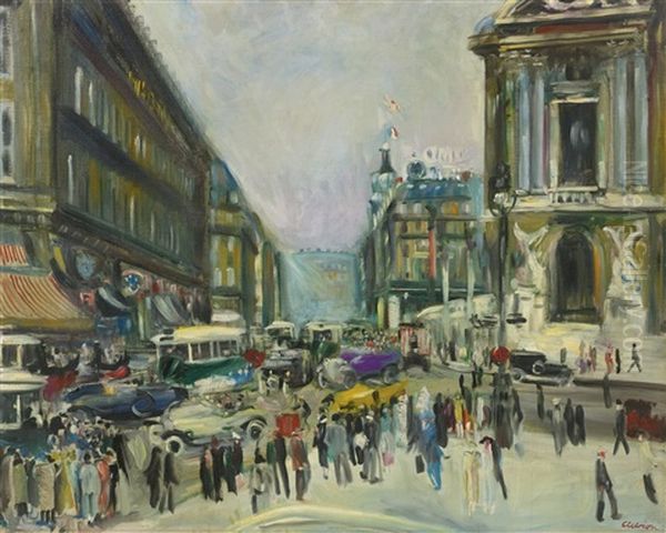 Boulevard Haussman, Paris Oil Painting by Lucien Adrion