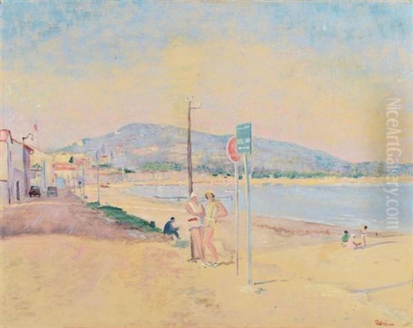 Promeneurs Sur La Plage Oil Painting by Lucien Adrion