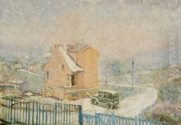 O.t. (wintertag In Bievres) Oil Painting by Lucien Adrion