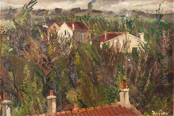 Ausblick Auf Sommerliche Landschaft Mit Hausern Oil Painting by Lucien Adrion