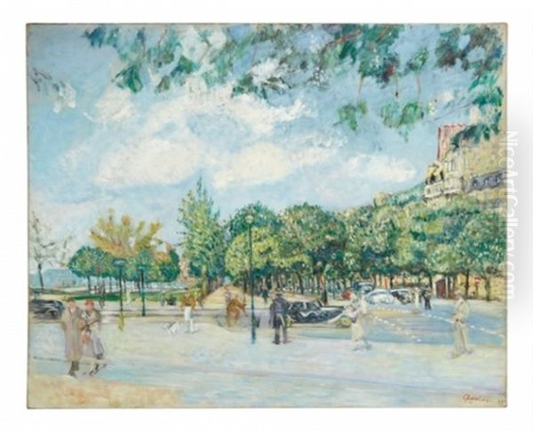 Paris Cours Albert 1er Oil Painting by Lucien Adrion