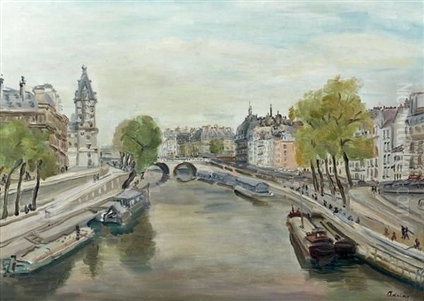 Vue Des Quais, Palais De Justice Oil Painting by Lucien Adrion