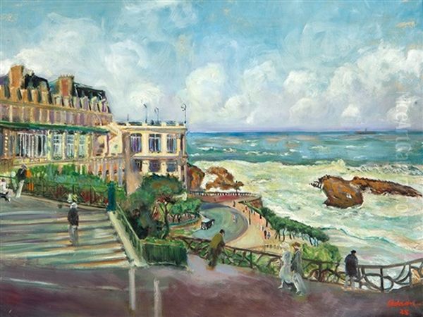 Promenade In Biarritz Oil Painting by Lucien Adrion