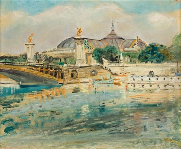 Paris, Le Grand Palais Et Le Pont Alexandre Iii Oil Painting by Lucien Adrion