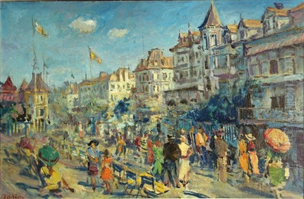 Coastal Town Oil Painting by Lucien Adrion