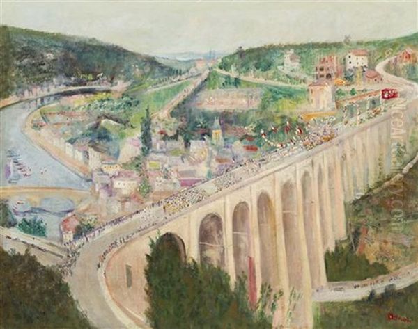 La Viaduc Sur La Rance Oil Painting by Lucien Adrion