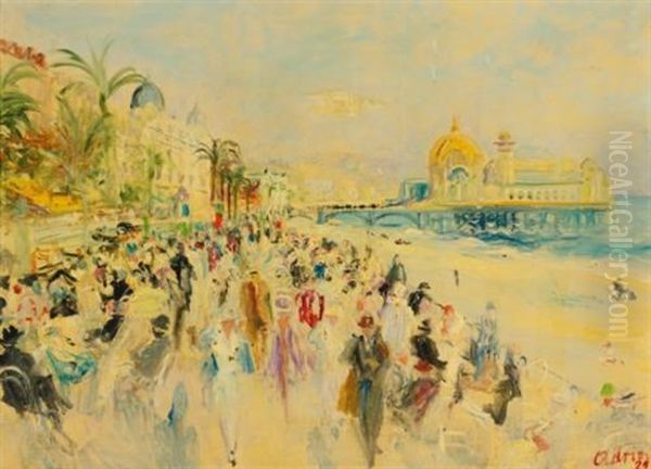 La Plage, Nice Oil Painting by Lucien Adrion