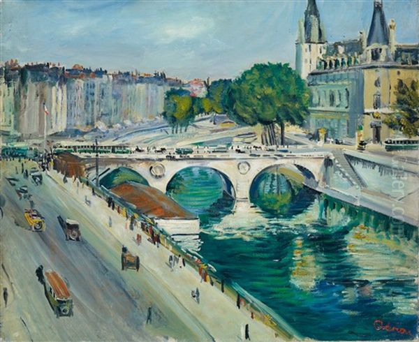 Le Pont Saint-michel Oil Painting by Lucien Adrion