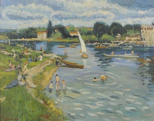 Baigneurs Sur Les Bords De Marne Oil Painting by Lucien Adrion