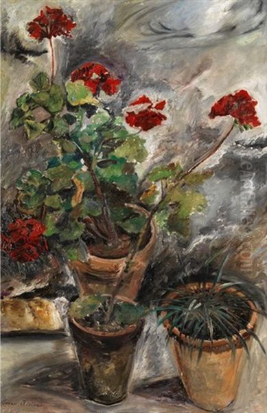 Pots De Geraniums Oil Painting by Lucien Adrion