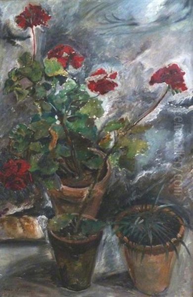 Pots De Geraniums Oil Painting by Lucien Adrion