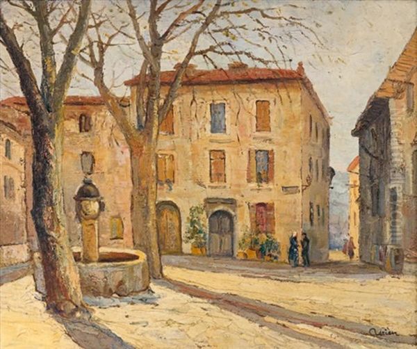 Place De Village Animee Oil Painting by Lucien Adrion