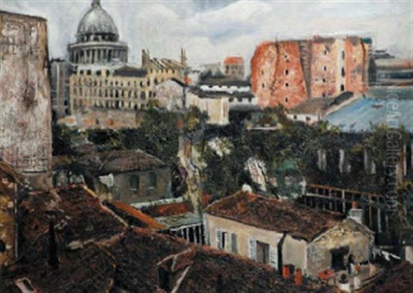 Tetti Di Parigi Con Il Pantheon Sul Fondo Oil Painting by Lucien Adrion