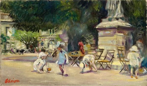 Spielende Kinder Im Jardin Du Luxembourg Oil Painting by Lucien Adrion