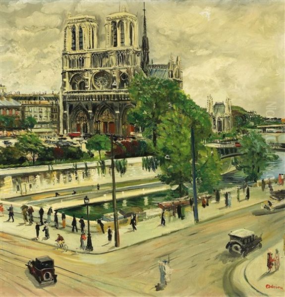 Vue De Notre Dame De Paris Oil Painting by Lucien Adrion