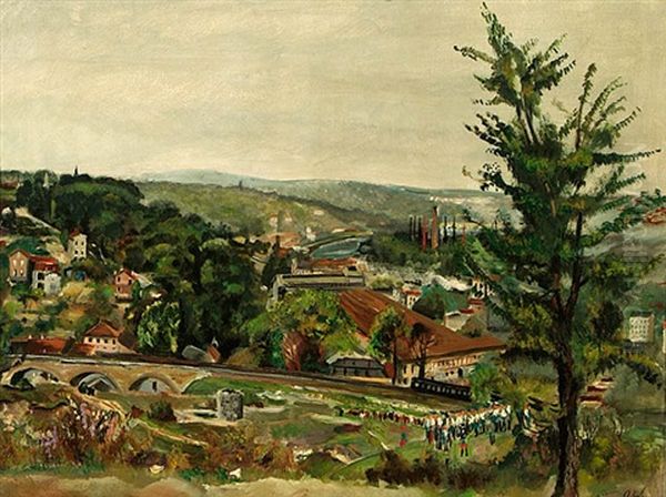 Issy Les Moulineaux (vue Pris De La Villa Rodin Sur Billancourt Boulogne) Oil Painting by Lucien Adrion